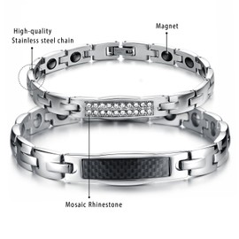 Cupimatch Stainless Steel Couples Bracelet with Engraved Heart, Couples Bracelets for Lovers, ladies and gents, Couples Bracelets, Love, Married Couple’s Bangle, Rose Gold, Silver and Black, Stainless Steel
