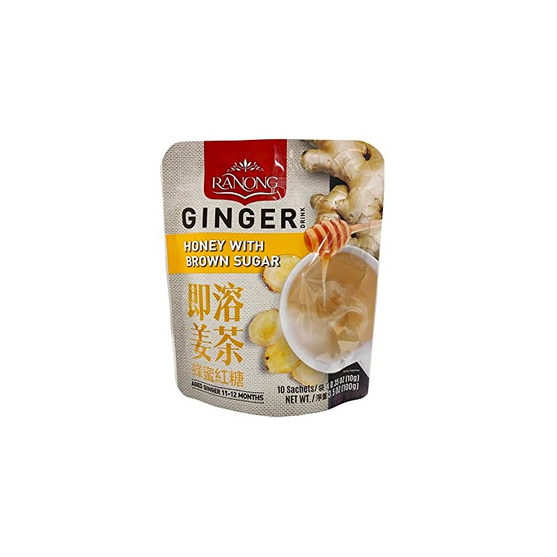 Ranong Tea Ginger Honey Drink with Brown Sugar, 2 Packs,