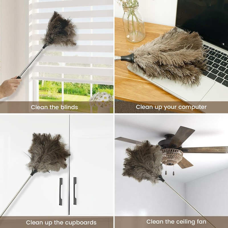 DJAPWPX Extendable Ostrich Feather Duster with Nonslip Handle, Retractable Feather