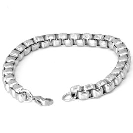 THE MEN THING 6mm Pure Stainless Steel Milan trending Style, Rounded Box Striped Bracelet 7 inch for Men & Boy, 7 inch, Stainless Steel, No Gemstone