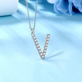 Jewmon Initial Necklace 925 Sterling Silver Cubic Zirconia Alphabet 26 A-Z Letter Necklaces for Women Girls, Sterling Silver Diamond, Diamond