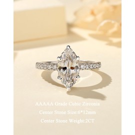 RURULUYA 2CT Marquise Cut Engagement Ring for Women,925 Sterling Silver 18K White Gold Plated Promise Ring,Simulated Diamond Ring (Size 4#)