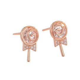 Cute Lollipop Candy Earrings for Women 925 Sterling Silver Cubic Zirconia Hypoallergenic Pierced Cartilage Tragus Post Pin Dainty Christmas Easter Holiday Birthday Jewelry (Rose Gold)