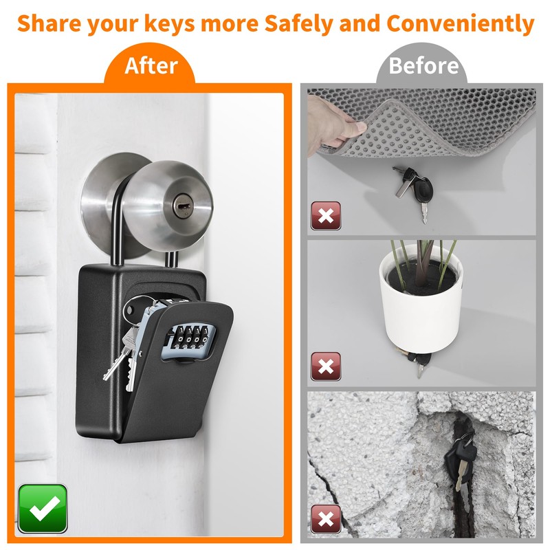 Wall Mounted, Portable Lock Box for House, 5 Key Capacity,