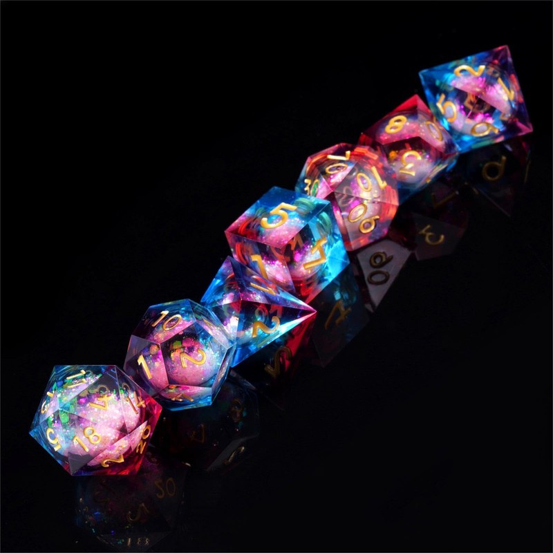 DND Dice Set, 7 Pieces Polyhedral Handmade Resin Liquid Core