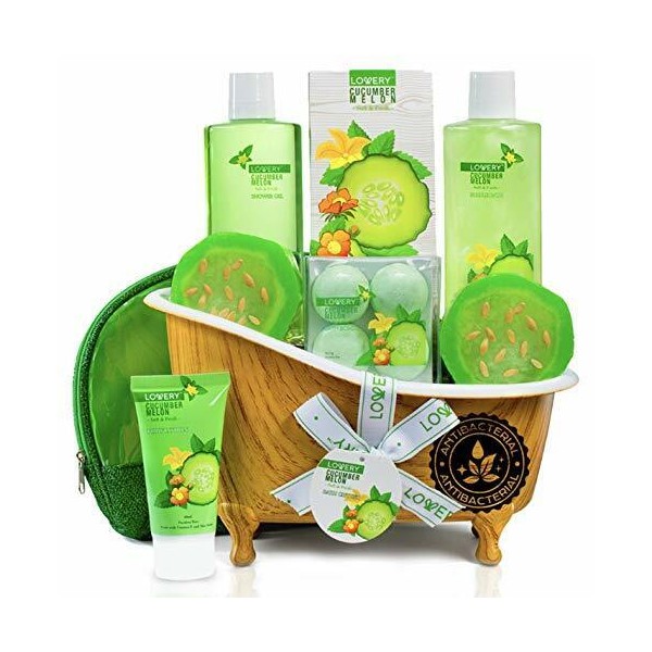 Home Spa Bath Basket Gift Set - Natural Cucumber Melon Kit - Organic Spa Set