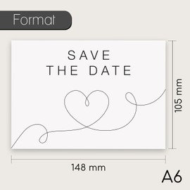 15 Postcards Save the Date I DIN A6 I Heart Line I Set Wedding Invitation Cards I Black White Elegant I dv_1278