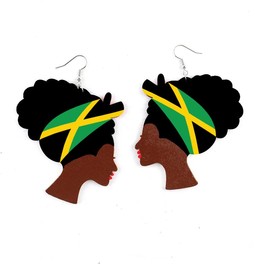 Caribbean Flag Drop Earrings for Black and Brown Skin Women | Afro Wood Dangle Earrings | Christmas Gift | Jamaica Jamaican JAM