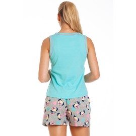 Camille 100% Cotton Pug Dog & Cat Womens Pyjamas - Lightweight Pyjamas for Women with Elasticated Shorts for your Summer Nightwear Aqua 8-10