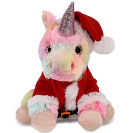 DolliBu Santa Rainbow Unicorn Stuffed Animal Plush Toy - Super Soft Dress Up with Red Santa Claus Outfit, Cute Unicorn Gift Perfect Holiday with Name Personalization - 9 Inches