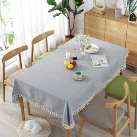 meioro Solid Colour Tassel Tablecloth, Rectangular, Cotton Linen Tablecloth, Suitable for Home, Kitchen Decoration, Various Sizes