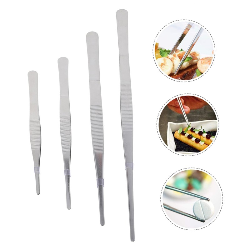 Gatuida 4pcs Stainless Steel Pin Bone Tweezers Long Manicure Tweezers