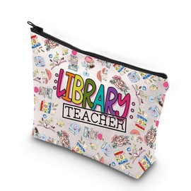 WCGXKO Library Book Gift Book Makeup Bag Gift for Book Lover Librarian Gift Library Teacher Zipper Pouch Makeup Bag (Library Teacher CA)