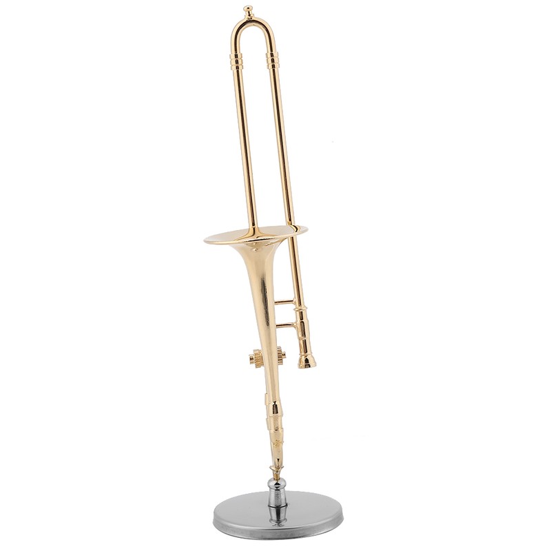 Miniature Trombone Replica with Stand and Case Gold Plated Instrument