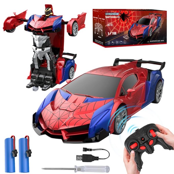 PLLYPE 2-in-1 Remote Controlled Car, 1:18 Spider Toy Car, Deformable,