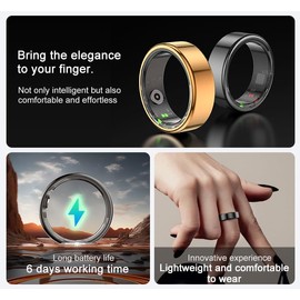 YESOFOK Smart Ring Health Tracker - Activity Fitness Sleep Heart Rate Blood Oxygen Monitor Deep Gery(US-8)