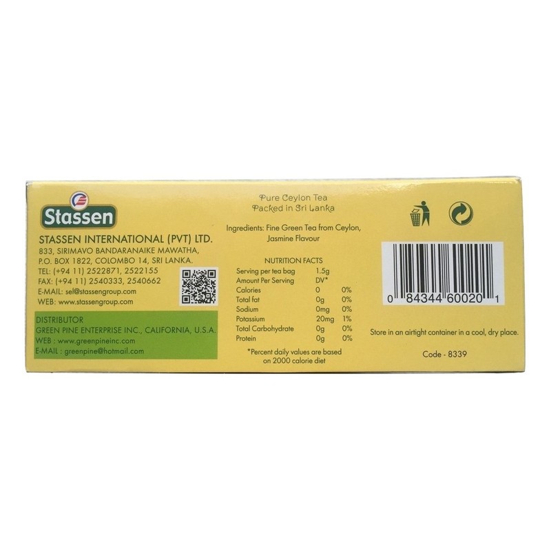 Stassen Pure Jasmine Green Tea, 100 Tea Bags (Pack of