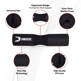 DMoose Barbell Squat Pad for Hip Thrust, Squats & Lunges - Relief Pressure from Neck, Shoulder & Lower Back Support - Standard & Olympic Non-Slip EVA Foam Hip Thrust Machine Bar Pad with Safety Strap