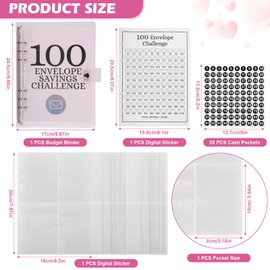 100 Envelope Challenge Binder, Mini A5 Money Saving Wallet Savings Challenge Binder Money Budget Ring Binder Cash Stuffing Budget Wallet Planne for School Home Office