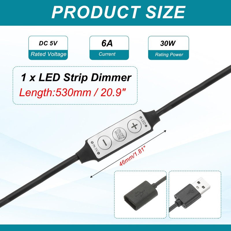 MECCANIXITY LED Strip Dimmer, DC 5V 6A Brightness Adjustable Controller