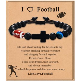 Alissl Football Cross Bracelet for Boys, Adjustable Beaded Bracelet Gift