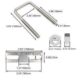 Bebochoi Square U Bolts 6 Pieces M8 Bolts U U-Bolt 60 x 100 mm with Nuts and Frame Plate U Bolt Fastener for Towing Cars Ships Repair Piping Construction