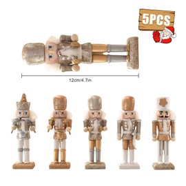 Pack of 5 Nutcracker Christmas Decorations, 12 cm Wooden Nutcracker Soldier, Puppet Ornaments Nutcracker Figure Gifts Christmas Tree Hanging Pendant Nutcracker Figure Statues
