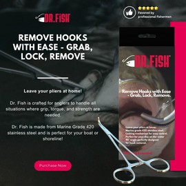 Dr.Fish Hook Removal Right Angle Locking Forceps Fishing Pliers - Essential Easy Fish Hook Remover, Durable Stainless Steel Fishing Gear for Anglers, Fly Tie, Tackle Box Tools