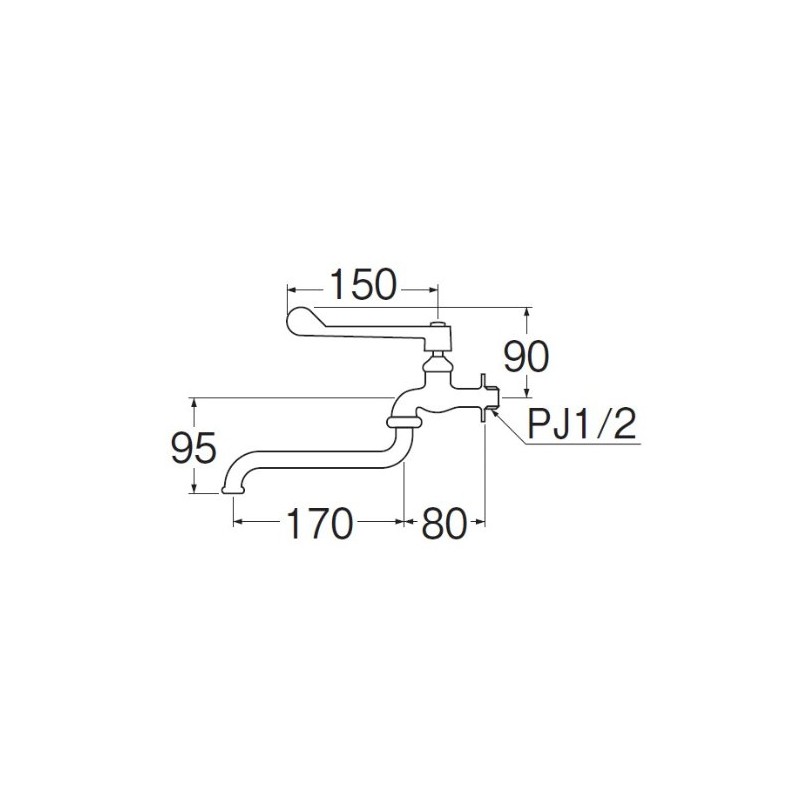 SANEI JA90-13 Lever Type Freedom Faucet, Lever Handle, 90° Opening
