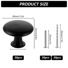 LOPYXBR 30 Pieces Furniture Knobs Black, 30mm Round Cabinet Knobs Black, Stainless Steel Cabinet Knob with Screws, Modern Cabinet Knobs for Drawers, Cupboards, Wardrobes