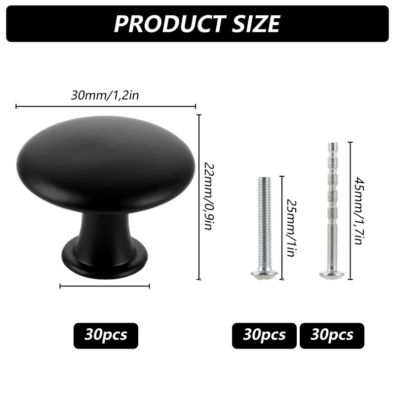 LOPYXBR 30 Pieces Furniture Knobs Black, 30mm Round Cabinet Knobs