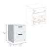 Dyncan Compact White Nightstand with 2 Drawers and Metal Handles