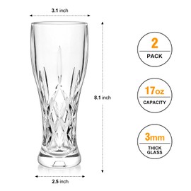 Paysky Beer Glasses Set of 2,17 oz Glasses Drinking Set, Craft Beer Glasses for Freezer Supply Aroma Retention, Tall Beer Cups, Mugs and Glassware Gifts for Men