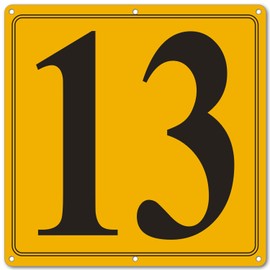 i-CowFun Premium Aluminum Number Signs 13, Metal 12" X 12" Yellow Numbered Signs Outdoor for Parking Lots, Floor, Dock, Court, Aisle, Field, High Visibility, No Fade, Weather-resistant