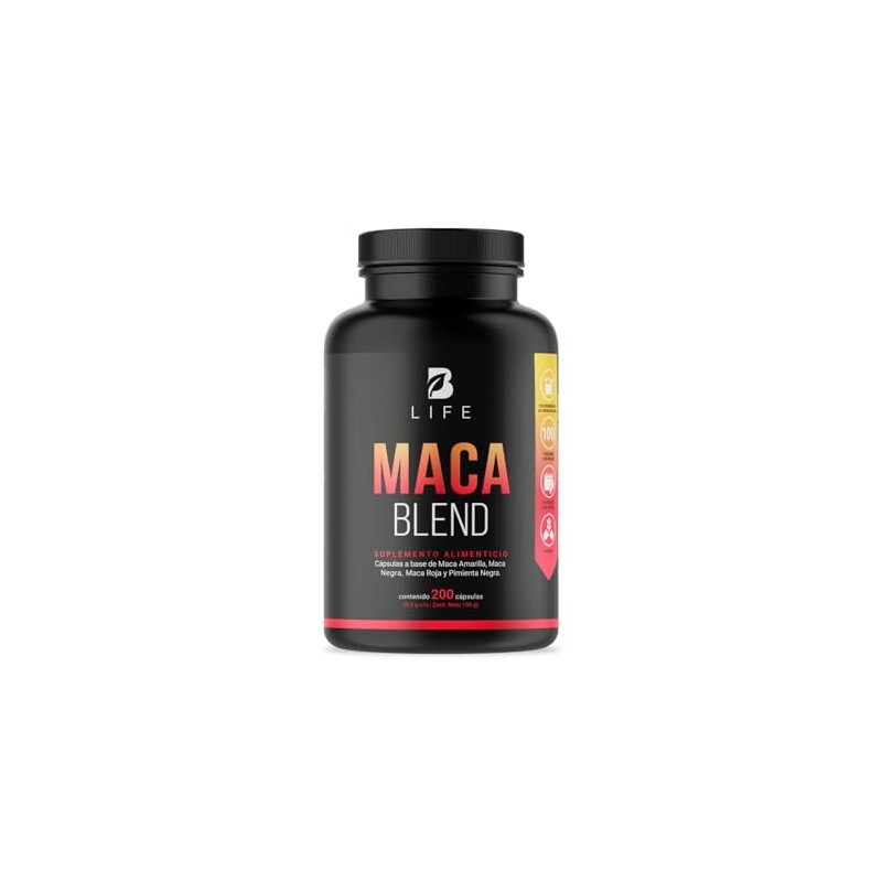 Complejo de Maca 200 Cápsulas 1000 mg por porción. Amarilla,
