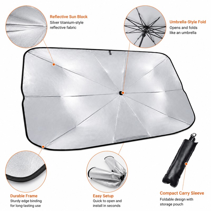Retractable Car Windshield Sunshade for Parking – Titanium-Coated Heat Shield