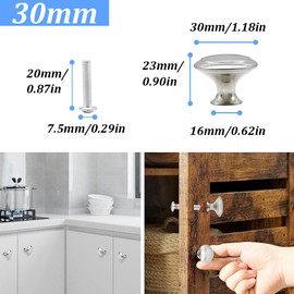 Hocansen 12 PCS Round Drawer Handles 30mm Metal Furniture Pull Knobs with Screws Single Hole Cupboard Door Knobs Silver Mushroom Knobs for Drawer,Cabinet and Dresser (Silver/30mm/LS-YX)