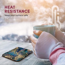 Great Single Coaster Square - Blue Gold Marble Stone Effect |Glossy Quality Coasters | Tabletop Protection for Any Table Type #21256