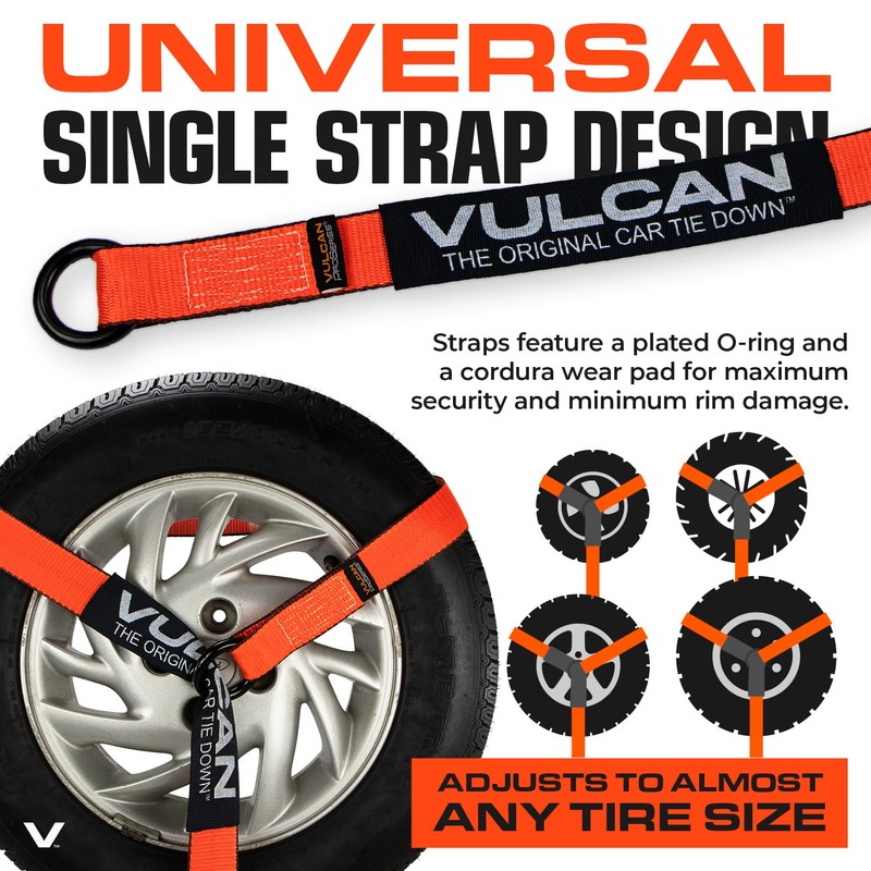 VULCAN Car Tie Down with Flat Hooks - Lasso Style