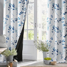 Beauoop Floral 100% Blackout Curtains 84 Inches Long 2 Panels for Bedroom Living Room Navy Blue and White Flower Patterned Room Darkening Thermal Soundproof Grommet Window Treatments Drapes, 52X84