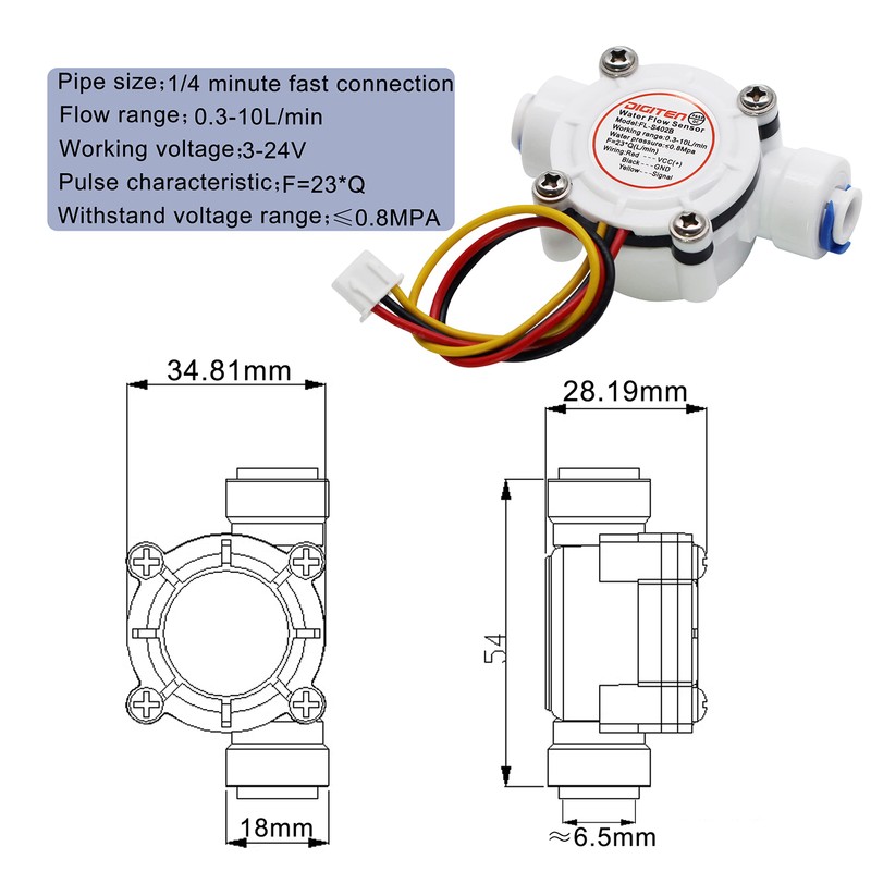 DIGITEN 1/4クイックコネクト0.3〜10L / min水ホール効果流量センサメーター流量 メーター