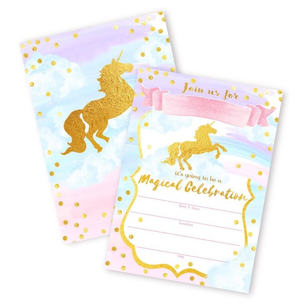 Magical Unicorn 12 LARGE Invitations - 12 Invitations + 12 Envelopes - DOUBLE SIDED