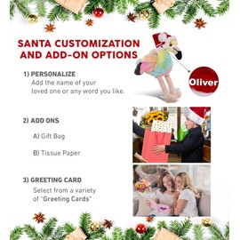 DolliBu Santa Rainbow Flamingo Stuffed Animal Plush Toy - Wild Animal Dress Up with Red Santa Claus Hat, Cute Wildlife Gift, Perfect Holiday with Name Personalization - 8 Inches