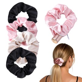 5 Pack Black&Pink Hidden Scrunchie Hair Scrunchies with Zipper, Scrunchies for Women with Secret Storage, Hidden Safe for Keys, Cash, Cards, Valuables