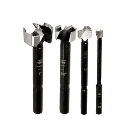 Fisch Black Shark Forged Steel Forstner Drill Bit Set for Woodworking, Precision Wave Design, Clean Cuts in Hardwoods, MDF, and Plywood, Made in Austria (4 Pcs. Set Inc.(1/4" to 1") in Blister Pack)
