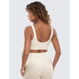 CRZ YOGA Womens ButterLuxe U Back Sports Bra - Padded Low Impact Crop Top Workout Yoga Sport Bra White Apricot S