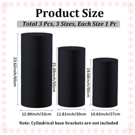 CREATCABIN Set of 3 Black Cylinder Pedestal Stand Covers Spandex Cylinder Stand Covers Plinth Pedestal Cover Elastic Cloth Round Display for Birthday Parties Wedding Decoration(Without Stands)