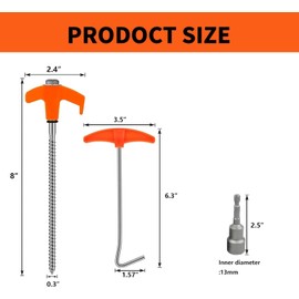 12 Pack Screw in Tent Stakes Heavy Duty,8 Inch Ground Anchors Screw in,Metal Stakes with Hex Head Driver,Camping Tent Accessories.(Orange)