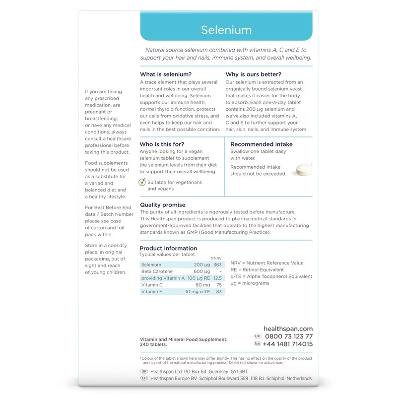 Healthspan Selenium | 240 Tablets | Highly Absorbable | with