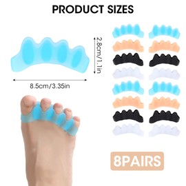 16 PCS Professional Toe Separators, Five - Ring Silicone Toe Spacers, Toe Stretcher Correctors, Ideal for Correct Bunions, Restore Toes Original Shape, Yoga, Pilates or Other Exercises